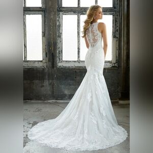 High Neck Illusion Lace Wedding Dress